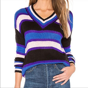 Lovers + Friends Revolve Pink Blue Striped V-Neck Sweater Women's Size Medium
